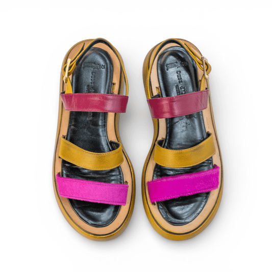 Sandalo Donna Belinda Pop Cavallino Fucsia / Capretto Senape