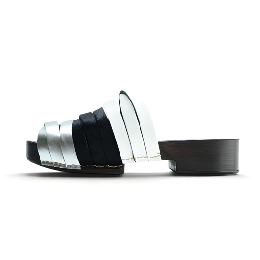 Zoccoli Donna Nanette Florida Argento Nero Bianco